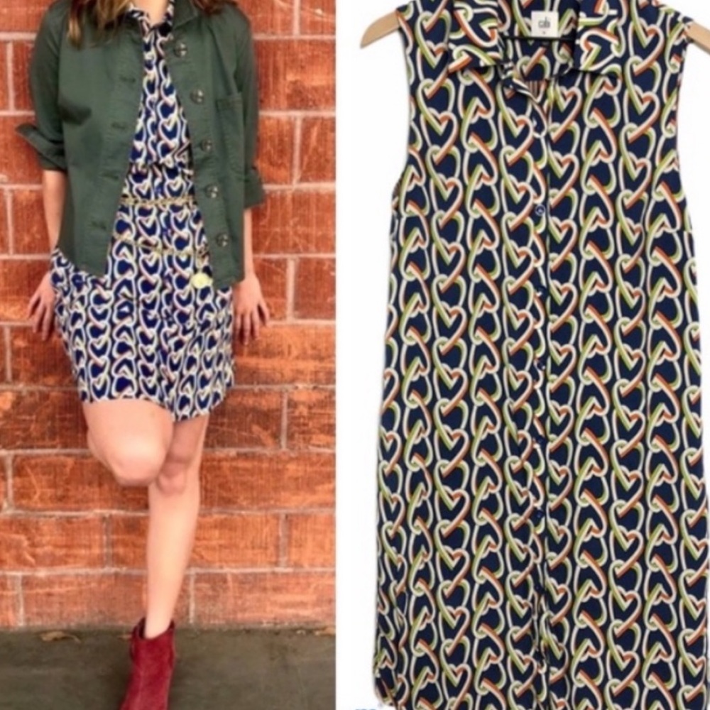 CAbi Amour Heart Print Shirt Button Down Sleeveless Dress - Picture 14 of 15